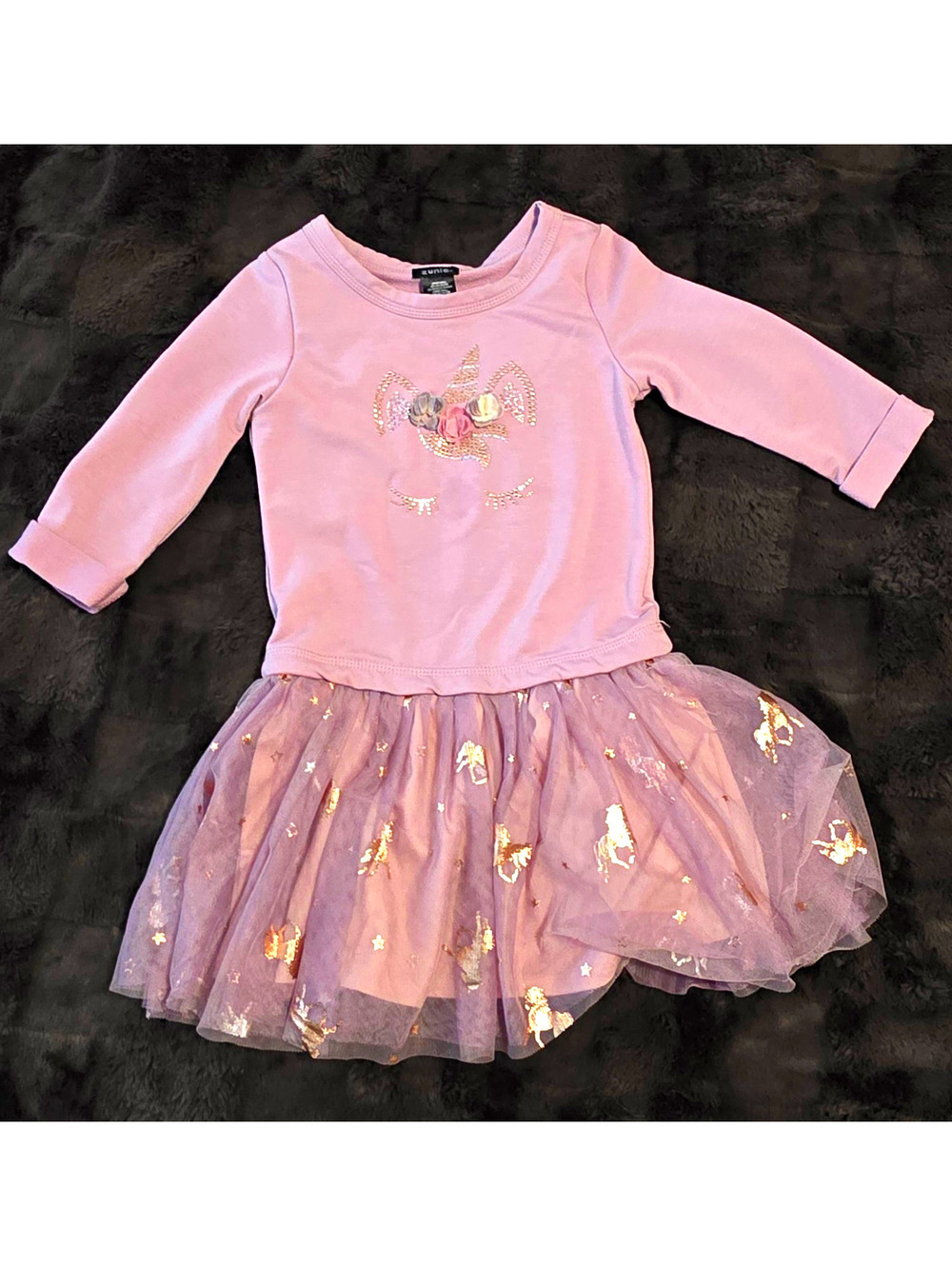 Zunie Girls Size 5 Pink Unicorn Tulle Tutu Dress Long Sleeve Party